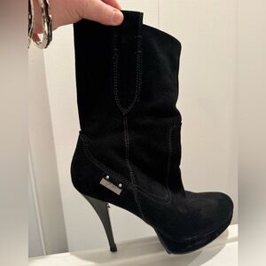 Guess Black Suede Heeled Boots